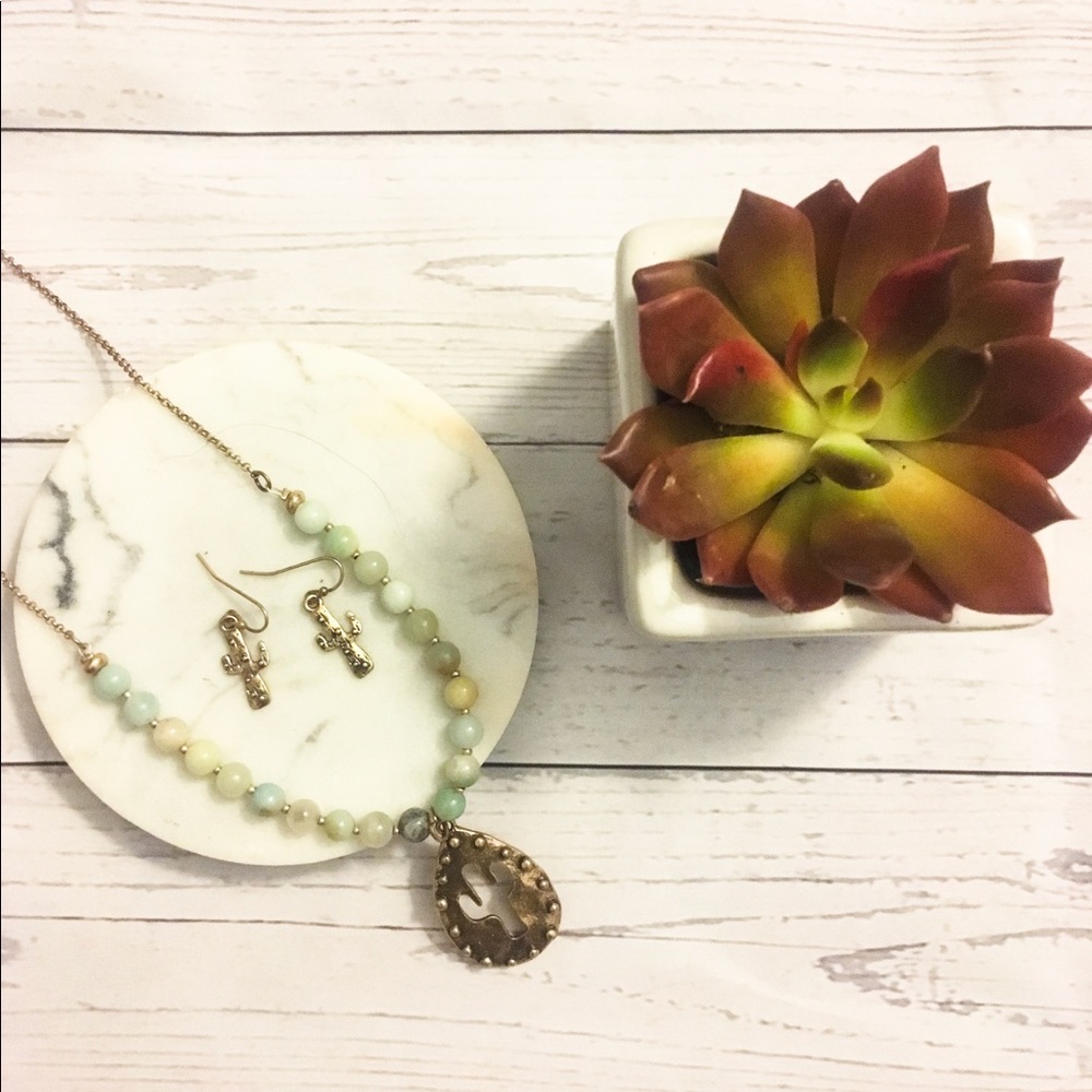 Necklace and earring cactus emblem set